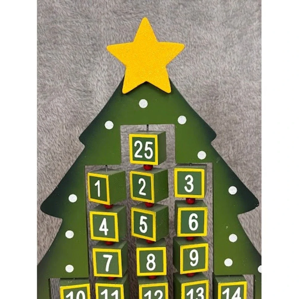 Very Merry‎ Advent Calendar Wooden Christmas Tree Tabletop Decor Green